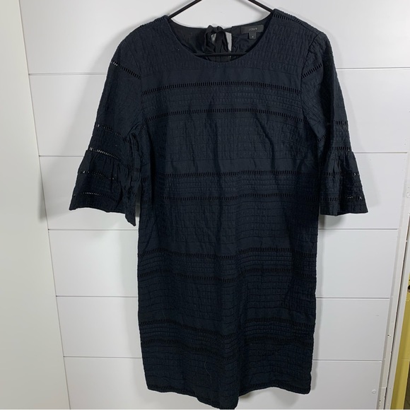 J Crew Shift Dress Eyelet Sz‎ 4 Black Classic Embroidered Flutter Sleeve Preppy - Picture 2 of 15